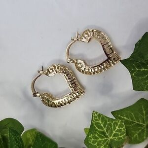 Gold Greek Key Heart Shaped Hoop Earrings